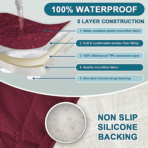 Turquoize 2 Pack Waterproof Armrest Covers for Chairs and Sofas - Couch Arm Covers with Side Pocket Anti-Slip Furniture Protector Washable Slipcovers Set of 2, Burgundy - color: Single Diamond- Burgundy