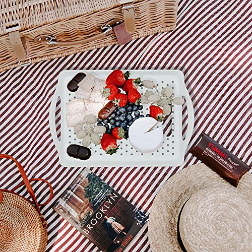 ECOIOU Non Slip Food Serving Tray with Handles, Rectangle Anti-Slip Non-Toxic Dishwasher Safe Tray for Snack Fruit Dessert Breakfast Drink Come with Cleaning Cloths, White - color: White