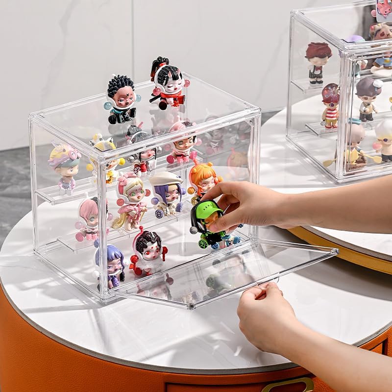 BOHOIDEE 3 Tiers Clear Display Case with Lights, Acrylic Storage Organizers Box with Magnetic Door, Acrylic Dustproof Showcase for Collectibles Action Figure - size: Tabletop Medium+Light