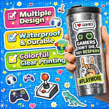 DETICKERS Water Bottles Stickers for Boys Kids 50 PCS Waterproof Video Game Vinyl Stickers Gamer Gifts for Teen Boys - style: Game