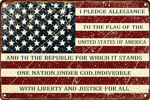 Retro Metal Sign Vintage Tin Sign I Pledge Allegiance to The Flag of The United States of America Sign for Plaque Poster Cafe Bar Wall Art Sign Gift 8 X 12 in - color: Flag