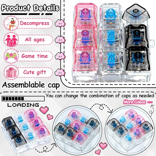 Keyboard Fidget Toy, Keyboard Keychain Fidget Toys, 9-in-1 Clicker Fidget Toy, Stress Relief Desk Decompression Button, Anxiety Relief Valentine's Day Gifts (3 Color-Clear Black Pink) - color: 3 Color-clear Black Pink