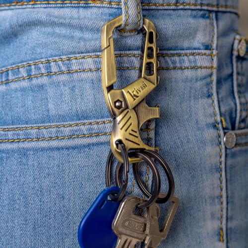 Kivssi Heavy duty metal keychains,Car key chain Carabiner clip key bottle opener 3 Key Rings for men and women. - color: 2 Pcs Bronze