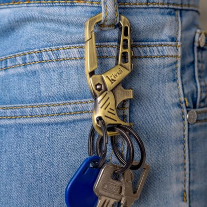 Kivssi Heavy duty metal keychains,Car key chain Carabiner clip key bottle opener 3 Key Rings for men and women. - color: Bronze