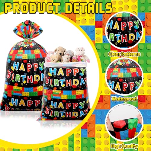 gisgfim 1Pcs Extra Large Birthday Plastic Gift Bags 37x56 Inch Oversized Party Gift Wrapping Bag Building Block Theme Party Decorations for Kids Boys Girls Happy Birthday Baby Shower Holiday Supplies - style: Building Block