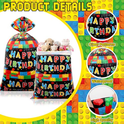 gisgfim 1Pcs Extra Large Birthday Plastic Gift Bags 37x56 Inch Oversized Party Gift Wrapping Bag Building Block Theme Party Decorations for Kids Boys Girls Happy Birthday Baby Shower Holiday Supplies - style: Building Block