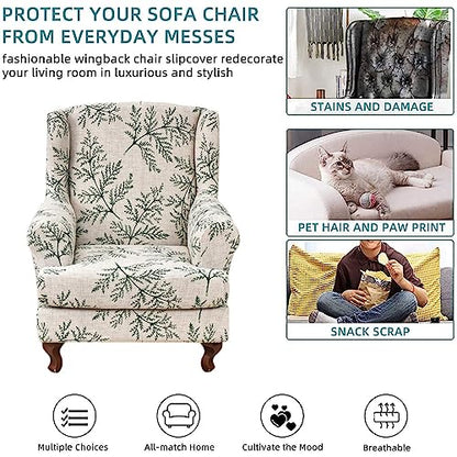 KRFOONN Stretch Wing Chair Slipcovers Printed 2 Piece Wingback Chair Covers Soft Spandex Wingback Armchair Slipcover Furniture Protector Chair Covers for Living Room Wingback Chair, T1 - color: Color T1