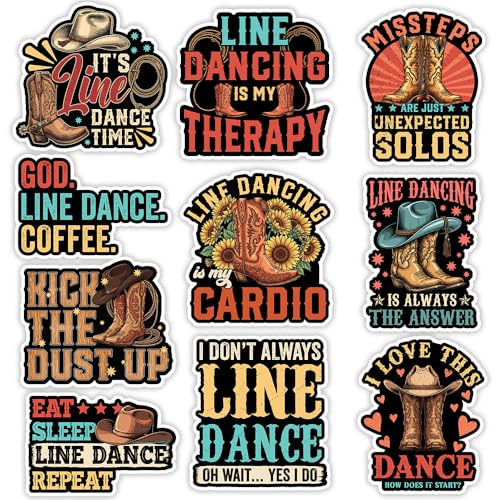 SODAVA (10pcs, 3in) Line Dance Stickers Pack for Country Music Lovers, Western Boot and Cowboy Hat Decal Set, Funny Line Dance Quote Stickers for Laptop, Water Bottle, Notebook, Waterproof Vinyl - color: Line Dance