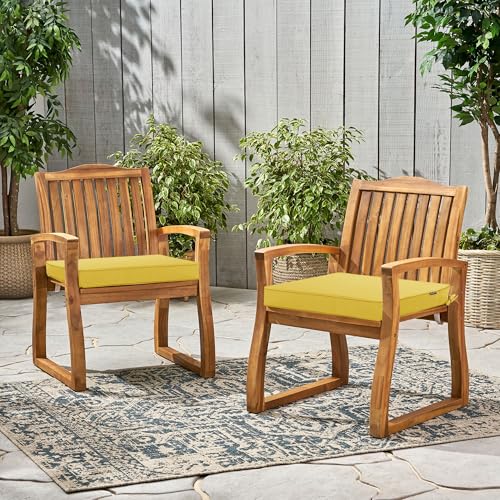 Outdoor Chair Cushions 16 x 17 Inch Water Resistant Patio Chair Cushions with Tie Color Fastness Thick Outdoor Seat Cushion for Garden Lawn Patio Furniture Yellow Set of 2 - color: Yellow, size: 17*16*2 Inch (Square)