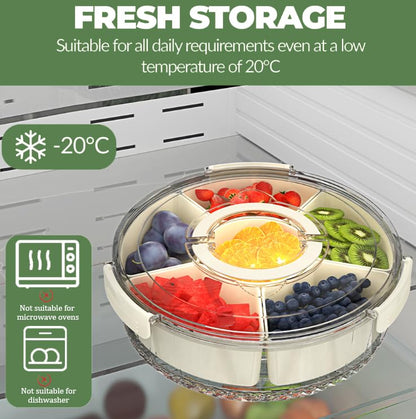 Divided Serving Tray with Lid and Handle, Portable Snackle Box for Veggie, Fruit Snacks Organizer, Clear Snack Spinner Container for Outdoor, Kitchen, Party, Travel