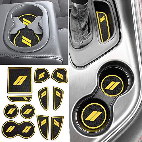 Auovo 11pcs Anti-dust Mats for Challenger Accessories 2015-2023 Custom Interior Cup Holder Inserts Door Pocket Center Console Liners for Challenger 2021 (Yellow) - color: Yellow