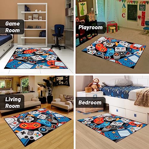 Game Area Rug Teen Boys Carpet, 3D Gaming Rugs Gamepad Controller Mat for Boys Girls Bedroom Playroom, Non-Slip Gamer Rugs Children Gaming Area Rugs (Blue, 60" x 40") - color: Blue, size: 3'4" x 5' (Rectangular)