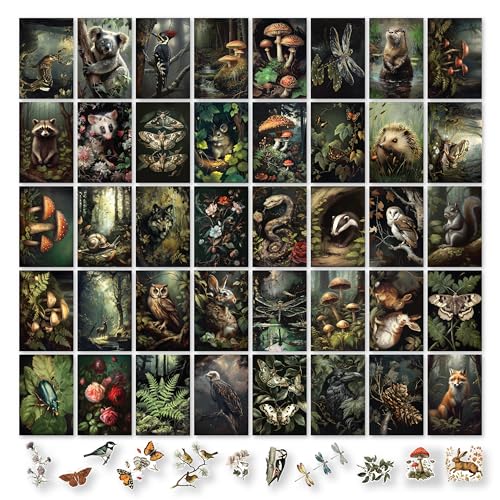 97 Decor Dark Cottagecore Room Decor Aesthetic - 40 Pcs Cottage Core Wall Decorations, Vintage Botanical Wall Art Prints, Nature Photo Collage Kit Mushroom Poster Animal Pictures for Bedroom - color: Cottagecore Collage, size: UNFRAMED