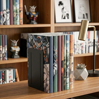 Acrimet Plastic Bookends for Bookcases, Shelves and Desktop, Plastic Book Holders (Black Color) (1 Pair) - color: Black