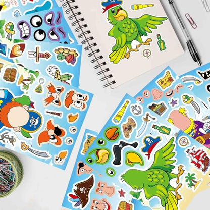 24 Sheets Pirate Stickers for Kids, Make Your Own Pirate Stickers, Make-a-face Stickers, Jolly Roger Stickers, Skull and Crossbones Stickers, Pirate Themed Party Decorations - style: Pirate Theme