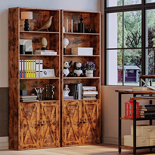 IRONCK Industrial Bookshelves and Bookcases with Doors Floor Standing 6 Shelf Display Storage Shelves 70 in Tall Bookcase for Home Office, Living Room - color: Vintage Brown