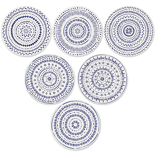 AD Set of 6 Coasters for Drinks Absorbing Round Ceramic Stone Coaster with Cork Base,Tabletop Protection Mat for Mugs and Cups,Office,Kitchen (Nordic Blue with Holder) - color: Nordic Blue With Holder