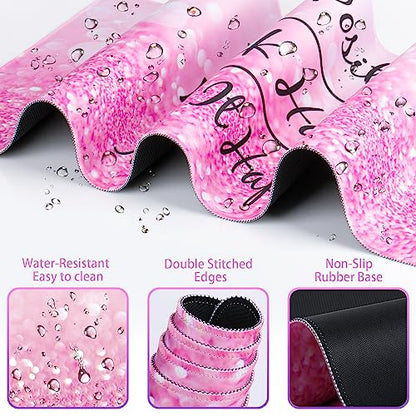 Mousepad Pink, Mouse Pad with Wrist Rest, 4-in-1 Large Mousepad+Keyboard Wrist Rest+Mouse Pad Wrist Support+Cup Pad Set,Ergonomic Mouse Pad,Anti-Slip,Memory Foam Desk Mat for Women Office Gaming - color: Pink Particle