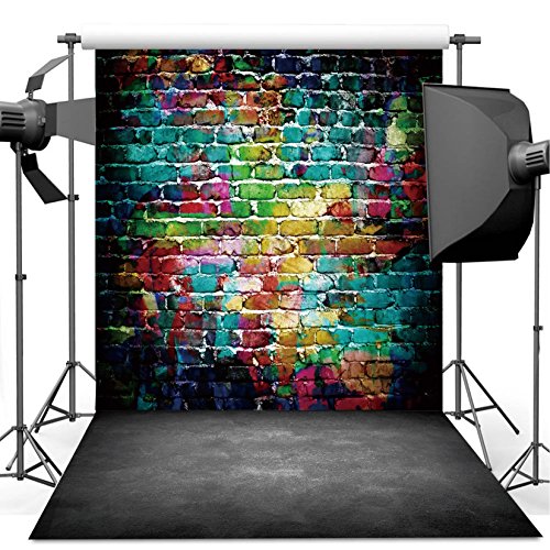 Graffiti Photography Backdrop, 10x10 ft Colorful Brick Wall Vintage Cement Floor Backdrop for Studio Props Photo Background - size: 10x10ft