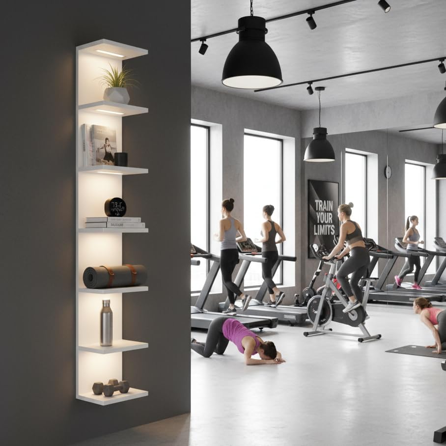 7 Tier Wall Shelves with Led Light, Lack Wall Shelf Unit, Vertical Shelf with Remonte Control,White Shelves - color: 7 Tier White