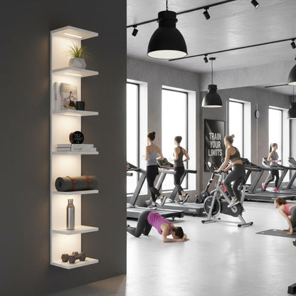 7 Tier Wall Shelves with Led Light, Lack Wall Shelf Unit, Vertical Shelf with Remonte Control,White Shelves - color: 7 Tier White