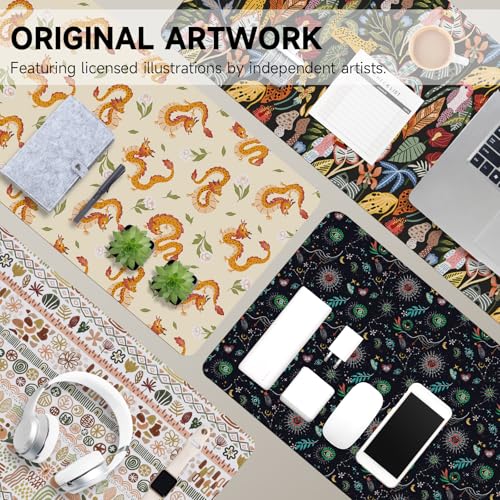 AUPET PU Leather Desk Pad Protector Blotter, Animal 35 x 17in Large Mouse Pad,Cute Office Desk Mat,Waterproof Non-Slip Desk Writing Drawing Pad for Office Home Game (Dragons) - color: Dragons