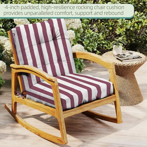 Outdoor Chair Cushions Set of 2, 42x21x4 Inch Patio Cushion for Dining/Rocking Chairs, High Back Soft Seat Pad, Indoor Outside Use, Fade-Resistant & Waterproof, Burgundy White Stripes - color: Burgundy White Stripes