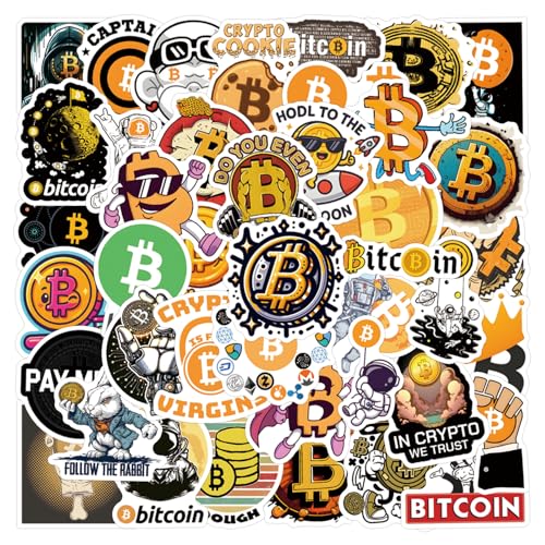 60pcs Bitcoin Crypto Stickers forTeens Adult, Funny Digital Currency Stickers for Water Bottles, Laptop, Computer, Phone, Guitar, Luggage Vinyl Waterproof Party Favors - color: Bitcoin