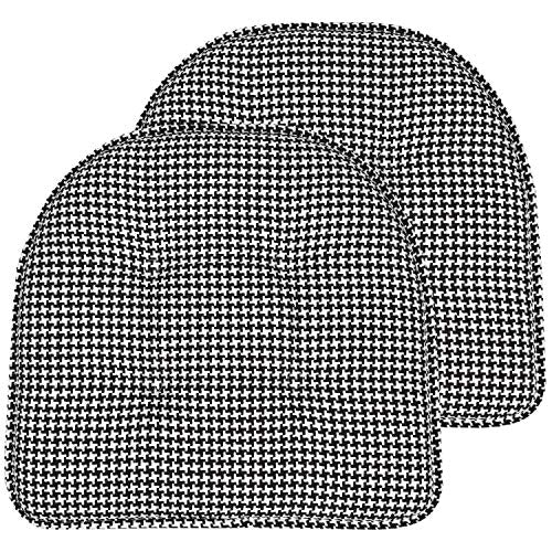Sweet Home Collection Chair Cushion Memory Foam Pads Tufted Slip Non Skid Rubber Back U-Shaped 17" x 16" Seat Cover, 2 Count (Pack of 1), Houndsooth Black - color: Houndsooth Black, size: 2 Pack, style: Foam Pads