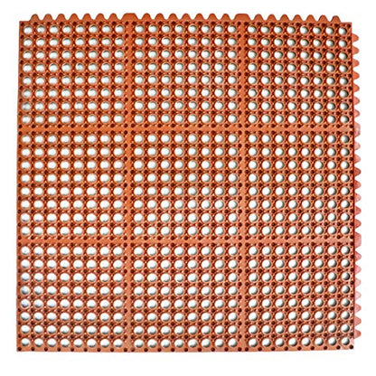 New Star 1 pc Heavy Duty Red 36x36 inch Interlocking Restaurant / Bar Grease Resistant Rubber Floor Mat - size: 36"L x 36"W x 0.375"Th