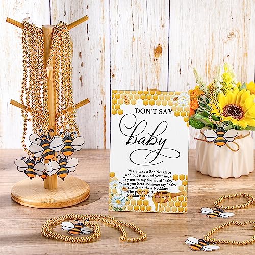 Roowest 51 Pcs Don't Say Baby Shower Game Bee Baby Game Sign Wooden Baby Shower Table Decor 50 Bee Felt Necklaces Bee Shape Necklaces for Baby Shower Winner Prizes Gender Reveal Party Favors