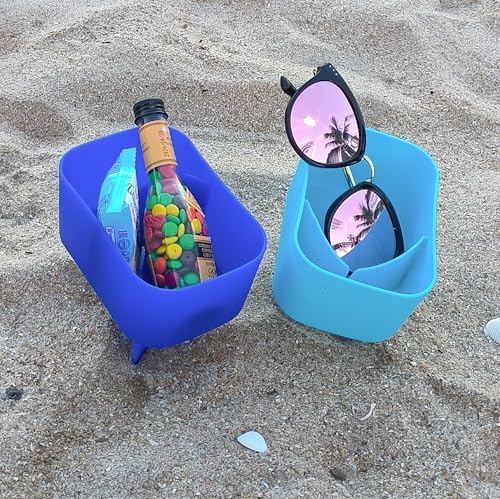 Beach Cup Holder with Pocket Beach Sand Coasters Drink Cup Holders for Travel Multicolor 2 Pack Color Blue/Deep Blue - color: Blue/Deep Blue