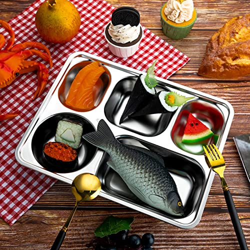 Foaincore 8 Pack 304 Stainless Steel Divided Plates Rectangular Portion Control Plates with Compartments Unbreakable Metal Food Tray for Lunch, Dinner, Camping, Heavy Gauge (5 Compartment) - style: 5 Compartment