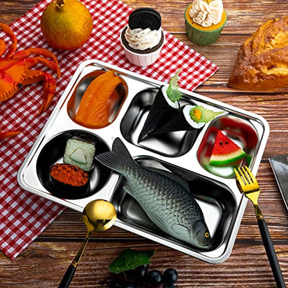 Foaincore 8 Pack 304 Stainless Steel Divided Plates Rectangular Portion Control Plates with Compartments Unbreakable Metal Food Tray for Lunch, Dinner, Camping, Heavy Gauge (5 Compartment) - style: 5 Compartment