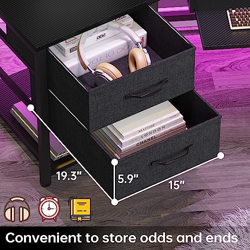 SEDETA 79" Gaming Desk, Computer Desk with 2 Fabric Drawers & LED Light, L Shaped Gaming Desk with Storage Shelf for Home Office, Carbon Fiber Black - color: Carbon Fiber Black