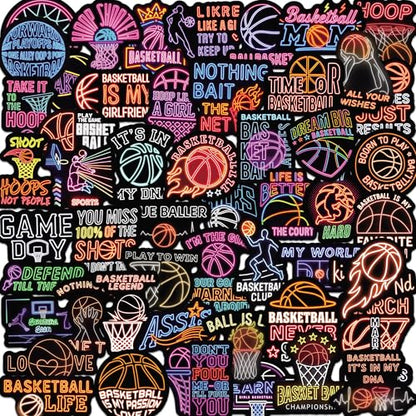 DETICKERS Neon Basketball Stickers for Basketball Fans Boys Water Bottles 50 PCS Waterproof Vinyl Sports Stickers Team Gifts - style: Neon Basketball