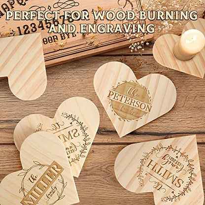 12 Pieces Unfinished Wood Coasters, GOH DODD 4.5 Inch Wooden Slices Blanks Bulk Set with Foot Pads for DIY Crafts Laser Engraving Wood Burning Staining Painting Decoupage Valentine's Day, Heart - color: Heart-12pcs