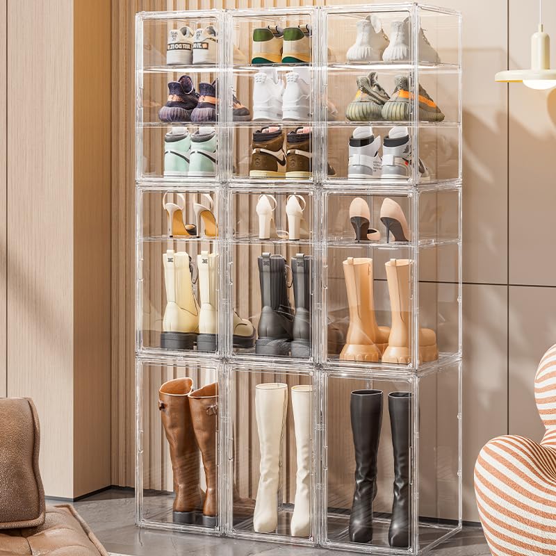 BOHOIDEE Extra Large 19.7"X14.6"X11.6" Acrylic Display Case with 2 Division Boards, Clear Organizer Box Plastic Holder with Magnetic Door for Handbags, Purses, Boots, Figures - size: Extra Large-B
