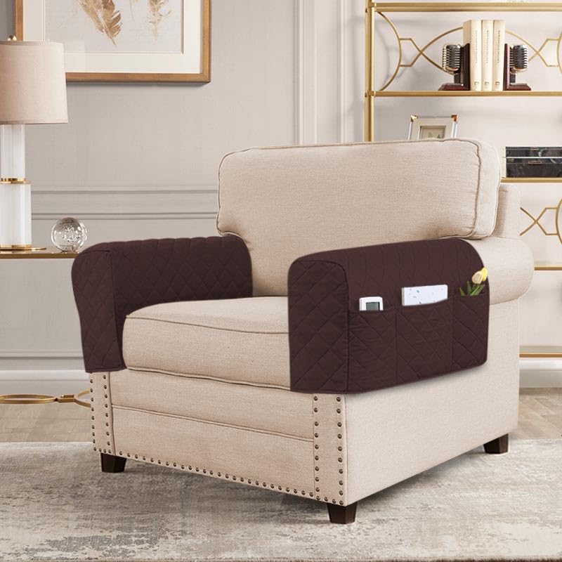 H.VERSAILTEX Couch Arm Covers Water Resistant Armrest Covers for Sofa Remote Control Holder Sofa Armrest Organizer for Magazine, Tablet, Phone, iPad(Set of 2, Brown/Beige) - color: Single Diamond-brown/Beige