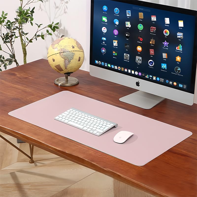 Pink Desk Mat, 23.6" × 11.8", Non-Slip Pu Leather Mouse Pad, Large Waterproof Mousepad, Desk Cover for Mouse, Keyboard, Laptop, Office Home Use