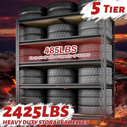 72"H Storage Shelves heavy duty Shelving, 2425LBS Garage Shelving, 5 Tier Metal Shelving Unit Adjustable Garage Shelves, Garage Storage Shelves for Warehouse Pantry Closet,40" W × 20" D × 72" H, Black - size: 72" H x 40" W x 20"D