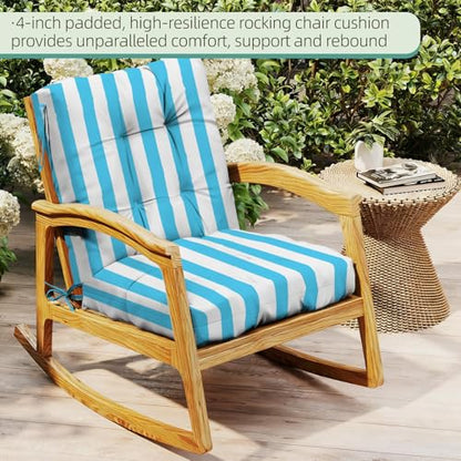 Outdoor Chair Cushions Set of 2, 42x21x4 Inch Patio Cushion for Dining/Rocking Chairs, High Back Soft Seat Pad, Indoor Outside Use, Fade-Resistant & Waterproof, Sky Blue White Stripes - color: Sky Blue White Stripes