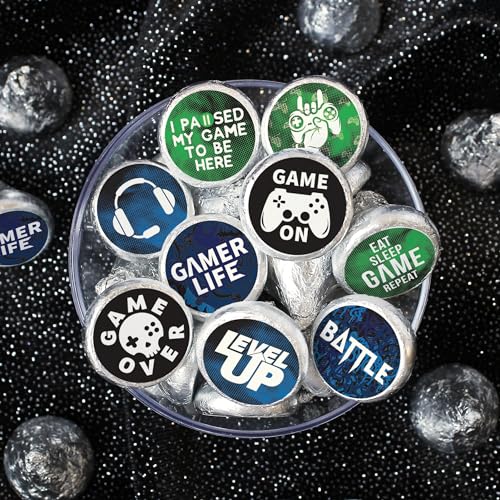 Gamer Birthday Party Favor Chocolate Kisses Candy Stickers, Video Game Birthday Party Favor Stickers - 180 Labels - color: Candy Sticker