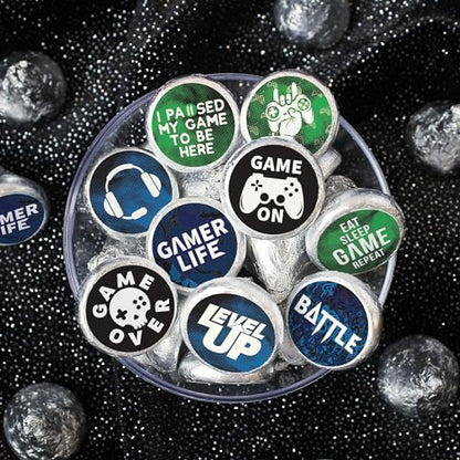 Gamer Birthday Party Favor Chocolate Kisses Candy Stickers, Video Game Birthday Party Favor Stickers - 180 Labels - color: Candy Sticker