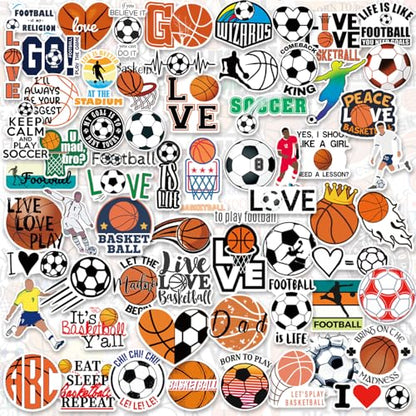 DETICKERS Soccer Stickers for Kids Boys Water Bottles 100PCS Basketball Decals Waterproof Vinyl Gifts for Boys Sports Stickers - style: Basketball & Soccer
