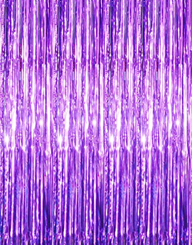 GOER 3.2 ft x 8.2 ft Metallic Tinsel Foil Fringe Curtains Party Photo Backdrop Party Streamers for Halloween,Birthday,Graduation,New Year Eve Decorations Wedding Decor (Purple,1 Pack) - color: Purple, size: 1 Pack