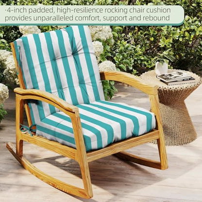 Outdoor Chair Cushions Set of 2, 42x21x4 Inch Patio Cushion for Dining/Rocking Chairs, High Back Soft Seat Pad with Ties, Fade-Resistant & Waterproof, Lake Blue White Stripes - color: Lake Blue White Stripes