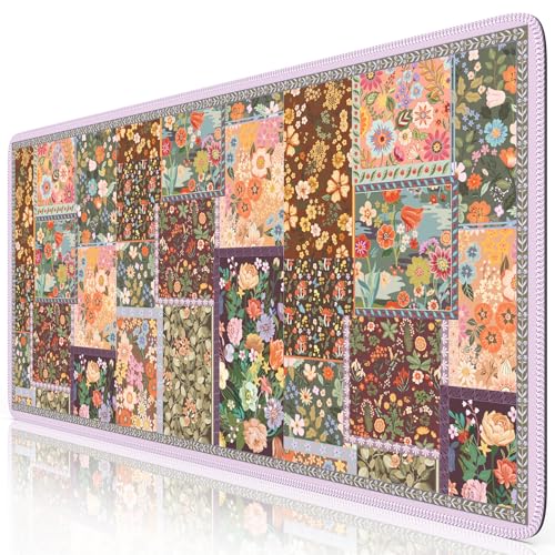 iCasso Floral Desk Pad Mat, Large Mouse Pad, Desk Matt for Desktop, Anti-Slip XXL Big Mousepad with Stitched Edges for Computer Keyboard (Brown) - color: Brown
