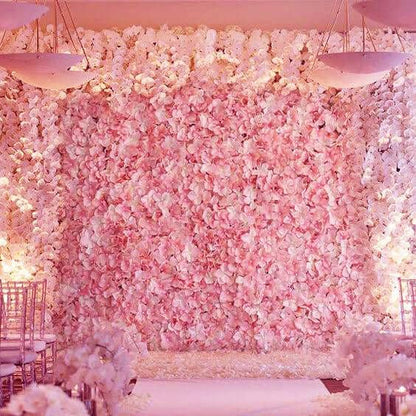 Efavormart 11 Sq ft. | Pink/Cream UV Protected Hydrangea Flower Wall Mat Backdrop - 4 Artificial Panels - color: Pink