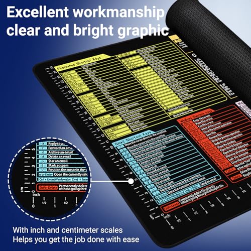 Excel/Word/PS/Gmail/Windows/Mid Journey Cheat Sheet Desk Pad - Waterproof Desk Mat with Inch Scales,Non-Slip Large Excel Cheat Sheet Keyboard Mat for Desktop,Gift(Common Office Software 02) - color: Common Office Software 02